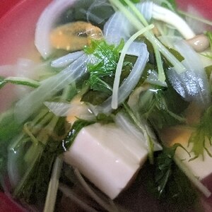 わかめと水菜と豆腐のお味噌汁